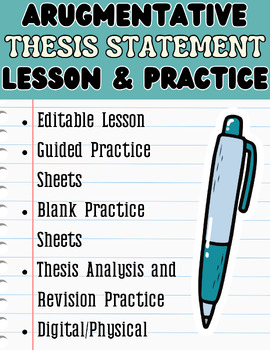 Preview of ELA Argumentative Thesis Editable Lesson & Practice, Thesis Analysis & Revision