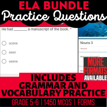 Preview of ELA Homework Google Forms | Nouns Verbs Adjectives Tenses Context Clues Synonyms