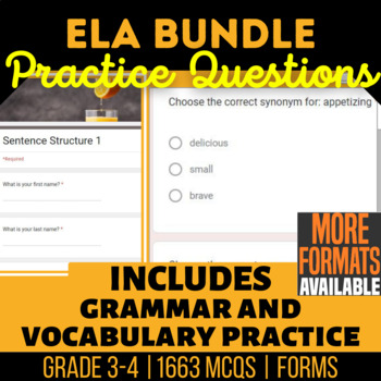 Preview of ELA Google Forms Review Bundle | Tenses Sentence Structure Defining Words Verbs