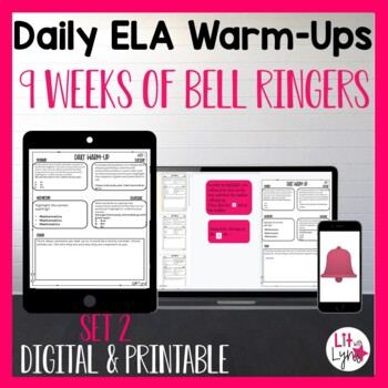 Preview of Daily ELA Warm Ups - 9 Weeks of Bell Ringers Set 2 - Digital & Printable