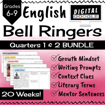 Preview of English Bell Ringer Warm Ups Do Nows BUNDLE - Digital - Quarter 1 & 2, 20 weeks