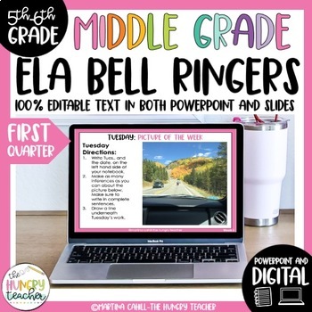 Preview of ELA Bell Ringers Editable and Digital for Middle School Upper Elementary