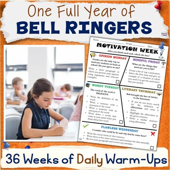 Preview of Middle School Bell Ringers ELA - ALL YEAR of Morning Work Warmup Activity Packet