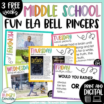 Preview of ELA Bell Ringers Middle School Grammar Literature Inferences | Three Free Weeks