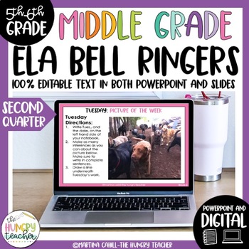Preview of ELA Bell Ringers Middle School Upper Elementary Editable Distance Learning (2nd)