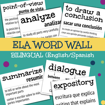 Preview of ELA Bilingual Word Wall ESL Vocabulary English Spanish Language Arts ESOL