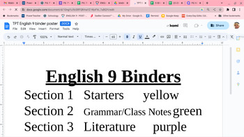 Preview of ELA Binder Organization