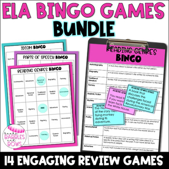 ELA Bingo Review Games Bundle by Books Babbles and Bows | TPT