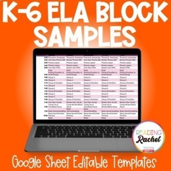 Preview of ELA Block Sample Schedules K-6 | Science of Reading