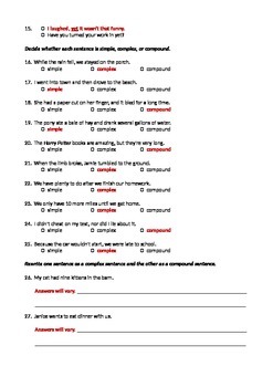 ela sentence structure simple complex compound editable worksheets x3