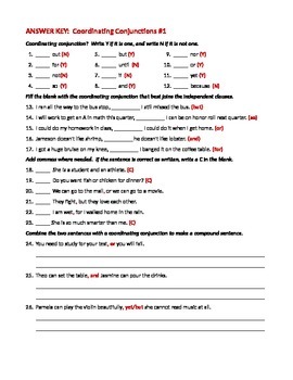 ela conjunctions coordinating conjunctions worksheet 1 by write noise