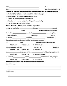 Preview of ELA CONJUNCTIONS Correlative Conjunctions Worksheet #2