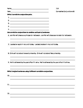 Preview of ELA CONJUNCTIONS Correlative Conjunctions Worksheet #3