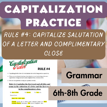 Preview of ELA Capitalization Rules Practice Worksheet | Rule #4: Salutation & Close