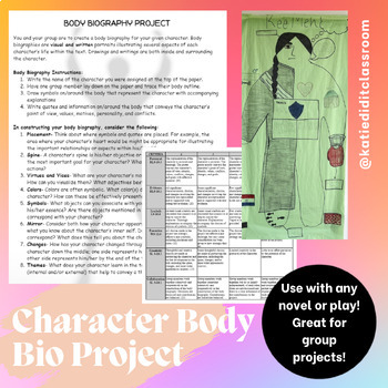 Preview of ELA Character Body Biography Project & Rubric