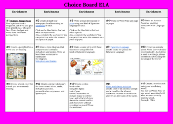Preview of ELA Choice Board