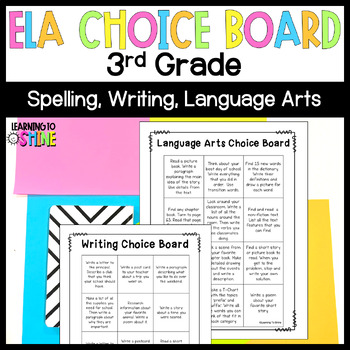 Preview of ELA Choice Board | Language Arts, Spelling, Writing