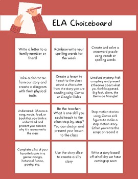 Preview of ELA Choice Board for 3rd Grade