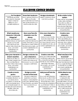 ELA Choice Boards and Rubric by Natalie Grass | TPT