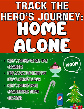 Preview of ELA Christmas Home Alone Track the Hero's Journey Notes and Movie Organizers