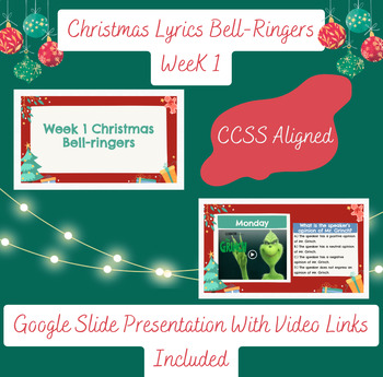 Preview of ELA Christmas Music Lyrics Bell-Ringers Week 1- Digital Resource