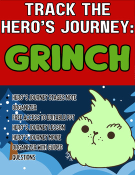 Preview of ELA Christmas The Grinch Track Hero's Journey Notes and Movie/Book Organizers