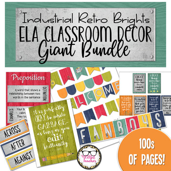 Preview of ELA Classroom Decor Mega Bundle: Industrial Retro Brights Theme