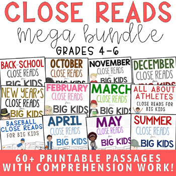 Preview of ELA Close Reading Bundle: 60+ Reading Passages with Comprehension Questions