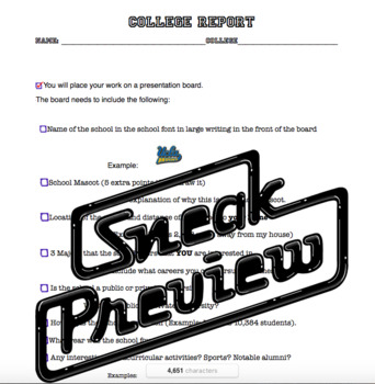 Preview of College Report + Grading Rubric