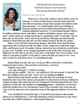 Preview of ELA Common Assessment/ Standards-Based Benchmark - "Becoming Michelle Obama"