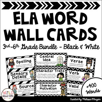 Preview of ELA Word Wall Editable - 3rd-6th BUNDLE - Black & White