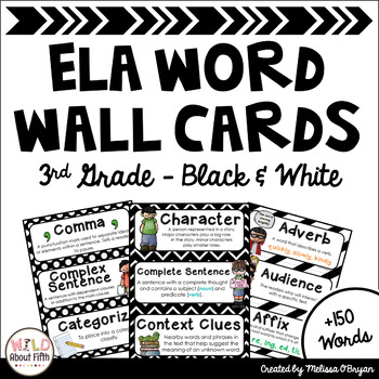 Preview of ELA Word Wall Editable - 3rd Grade - Black & White