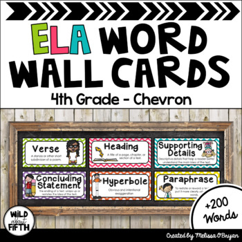 Preview of ELA Word Wall Editable - 4th Grade - Chevron