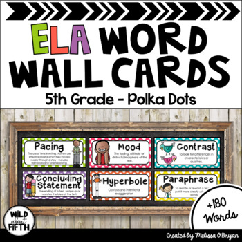 Preview of ELA Word Wall Editable - 5th Grade - Polka Dots