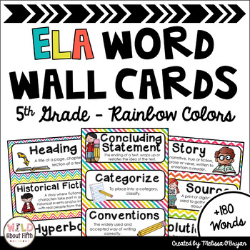 Preview of ELA Word Wall Editable - 5th Grade - Rainbow Colors