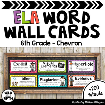 Preview of ELA Word Wall Editable - 6th Grade - Chevron