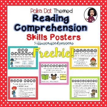Preview of ELA Comprehension Skills Posters-Polka Dot FREEBIE!
