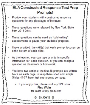Preview of Fifth (5th) Grade ELA Constructed Response State Test Prep Prompts
