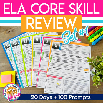 Preview of ELA Core Skill Preview and Review - Bell Ringers, Summer & Spiral Practice Set 1