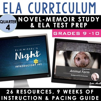 Preview of ELA Curriculum Q4 9th & 10th Grade English - Novel Study, Night, ELA Test Prep