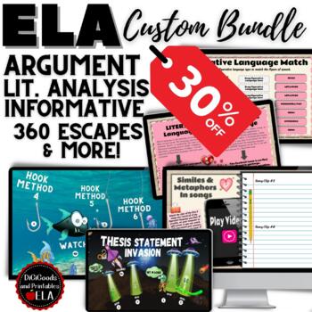 Preview of ELA Custom Bundle Digital Escape Rooms Argumentative Literary Analysis, MORE