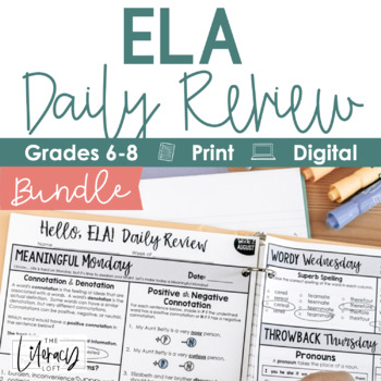 Preview of ELA Daily Review 6th - 8th Grade Bundle I Distance Learning I Google Apps