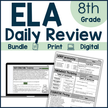 Preview of ELA Daily Review 8th Grade Bundle I Distance Learning I Google Apps