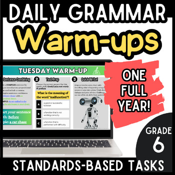 Preview of 6th Grade ELA Daily Warm-ups BUNDLE Daily Grammar Practice 180 Writing Prompts