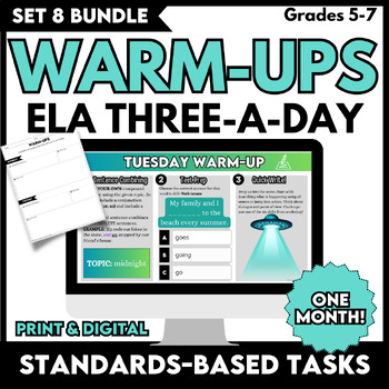 Preview of 6th Grade ELA Daily Warm-ups Set 8 BUNDLE Bellringers for One Month