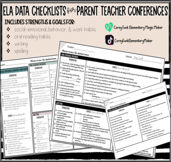 Preview of ELA Data Checklists for Parent Teacher Conferences