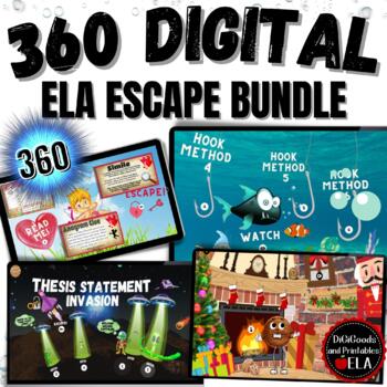 Preview of ELA Digital Escape Rooms THESIS STATEMENT HOOKS STORY ELEMENTS bundle