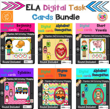 Preview of ELA Digital Task Cards Bundle (BOOM cards) Distance Learning