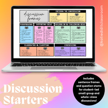 Preview of ELA Discussion Sentence Starter Frames/Question Stems Resource