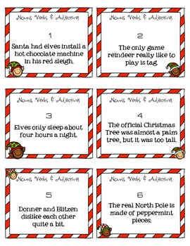 ELA ELF Holiday Grammar: Nouns, Verbs, and Adjectives! Task Cards ...